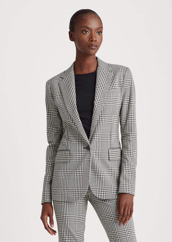 Blazer Ralph Lauren Mujer Negros / Blancos - Plaid Cotton-Wool - VLXBQ8571